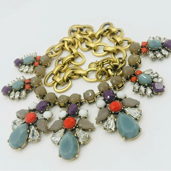 J. Crew Taupe Blue Purple Jeweled Necklace - Picture 2 of 3